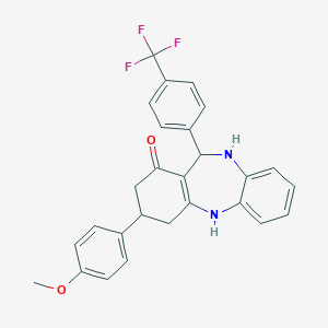 molecular formula C27H23F3N2O2 B389277 9-(4-Methoxyphenyl)-6-[4-(trifluoromethyl)phenyl]-5,6,8,9,10,11-hexahydrobenzo[b][1,4]benzodiazepin-7-one CAS No. 5983-12-0