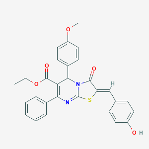 molecular formula C29H24N2O5S B389291 ethyl 2-(4-hydroxybenzylidene)-5-(4-methoxyphenyl)-3-oxo-7-phenyl-2,3-dihydro-5H-[1,3]thiazolo[3,2-a]pyrimidine-6-carboxylate 
