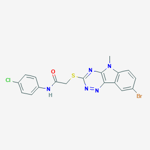 molecular formula C18H13BrClN5OS B389293 2-[(8-bromo-5-methyl-5H-[1,2,4]triazino[5,6-b]indol-3-yl)sulfanyl]-N-(4-chlorophenyl)acetamide 