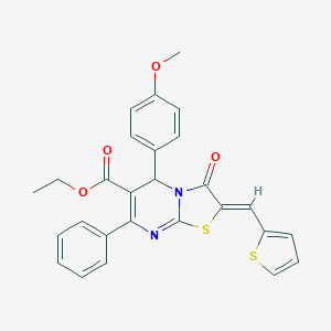 molecular formula C27H22N2O4S2 B389295 ethyl 5-(4-methoxyphenyl)-3-oxo-7-phenyl-2-(2-thienylmethylene)-2,3-dihydro-5H-[1,3]thiazolo[3,2-a]pyrimidine-6-carboxylate 