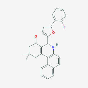 molecular formula C29H24FNO2 B389296 5-[5-(2-fluorophenyl)-2-furyl]-2,2-dimethyl-2,3,5,6-tetrahydrobenzo[a]phenanthridin-4(1H)-one 