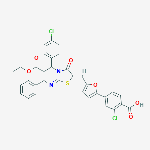 2-chloro-4-{5-[(5-(4-chlorophenyl)-6-(ethoxycarbonyl)-3-oxo-7-phenyl-5H-[1,3]thiazolo[3,2-a]pyrimidin-2(3H)-ylidene)methyl]-2-furyl}benzoic acid