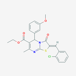molecular formula C24H21ClN2O4S B389299 ethyl 2-(2-chlorobenzylidene)-5-(3-methoxyphenyl)-7-methyl-3-oxo-2,3-dihydro-5H-[1,3]thiazolo[3,2-a]pyrimidine-6-carboxylate 