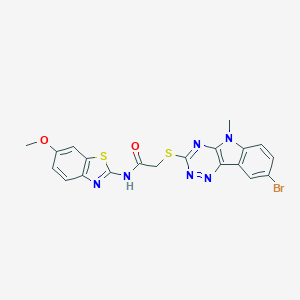 2-[(8-bromo-5-methyl-5H-[1,2,4]triazino[5,6-b]indol-3-yl)sulfanyl]-N-(6-methoxy-1,3-benzothiazol-2-yl)acetamide
