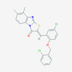 molecular formula C25H18Cl2N2O2S B389302 2-{5-chloro-2-[(2-chlorobenzyl)oxy]benzylidene}-7,8-dimethyl[1,3]thiazolo[3,2-a]benzimidazol-3(2H)-one 