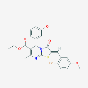 molecular formula C25H23BrN2O5S B389305 ethyl 2-(2-bromo-5-methoxybenzylidene)-5-(3-methoxyphenyl)-7-methyl-3-oxo-2,3-dihydro-5H-[1,3]thiazolo[3,2-a]pyrimidine-6-carboxylate 
