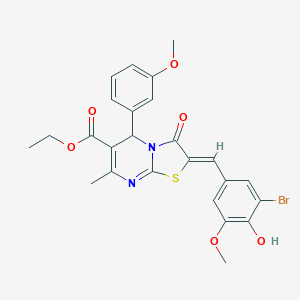 molecular formula C25H23BrN2O6S B389310 ethyl (2Z)-2-(3-bromo-4-hydroxy-5-methoxybenzylidene)-5-(3-methoxyphenyl)-7-methyl-3-oxo-2,3-dihydro-5H-[1,3]thiazolo[3,2-a]pyrimidine-6-carboxylate 