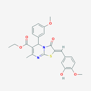 molecular formula C25H24N2O6S B389314 ethyl (2Z)-2-(3-hydroxy-4-methoxybenzylidene)-5-(3-methoxyphenyl)-7-methyl-3-oxo-2,3-dihydro-5H-[1,3]thiazolo[3,2-a]pyrimidine-6-carboxylate 