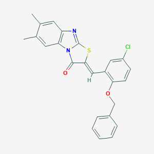 molecular formula C25H19ClN2O2S B389315 (2Z)-2-[2-(benzyloxy)-5-chlorobenzylidene]-6,7-dimethyl[1,3]thiazolo[3,2-a]benzimidazol-3(2H)-one 