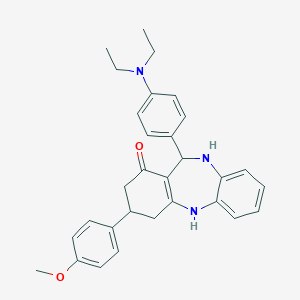 molecular formula C30H33N3O2 B389318 6-[4-(Diethylamino)phenyl]-9-(4-methoxyphenyl)-5,6,8,9,10,11-hexahydrobenzo[b][1,4]benzodiazepin-7-one 