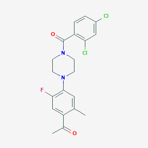 molecular formula C20H19Cl2FN2O2 B3893244 1-[4-[4-(2,4-Dichlorobenzoyl)piperazin-1-yl]-5-fluoro-2-methylphenyl]ethanone 