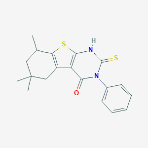 molecular formula C19H20N2OS2 B389328 6,6,8-trimethyl-3-phenyl-2-sulfanyl-5,6,7,8-tetrahydro[1]benzothieno[2,3-d]pyrimidin-4(3H)-one 