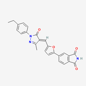 molecular formula C25H19N3O4 B3893280 (E)-5-(5-((1-(4-Ethylphenyl)-3-methyl-5-oxo-1H-pyrazol-4(5H)-ylidene)methyl)furan-2-yl)isoindoline-1,3-dione 