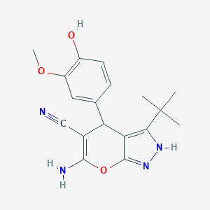 molecular formula C18H20N4O3 B389329 6-Amino-3-tert-butyl-4-(4-hydroxy-3-methoxy-phenyl)-1,4-dihydro-pyrano[2,3-c]pyrazole-5-carbonitrile 