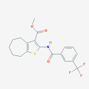 molecular formula C19H18F3NO3S B389339 methyl 2-{[3-(trifluoromethyl)benzoyl]amino}-5,6,7,8-tetrahydro-4H-cyclohepta[b]thiophene-3-carboxylate 