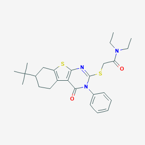 molecular formula C26H33N3O2S2 B389340 2-[(7-tert-butyl-4-oxo-3-phenyl-3,4,5,6,7,8-hexahydro[1]benzothieno[2,3-d]pyrimidin-2-yl)sulfanyl]-N,N-diethylacetamide 