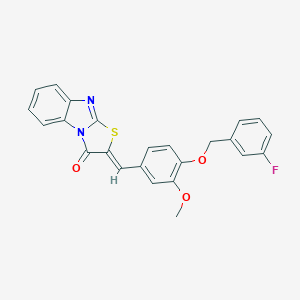 molecular formula C24H17FN2O3S B389344 2-{4-[(3-fluorobenzyl)oxy]-3-methoxybenzylidene}[1,3]thiazolo[3,2-a]benzimidazol-3(2H)-one 