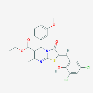 molecular formula C24H20Cl2N2O5S B389345 ethyl (2Z)-2-(3,5-dichloro-2-hydroxybenzylidene)-5-(3-methoxyphenyl)-7-methyl-3-oxo-2,3-dihydro-5H-[1,3]thiazolo[3,2-a]pyrimidine-6-carboxylate 