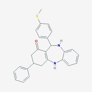 molecular formula C26H24N2OS B389354 6-(4-Methylsulfanylphenyl)-9-phenyl-5,6,8,9,10,11-hexahydrobenzo[b][1,4]benzodiazepin-7-one CAS No. 298688-10-5