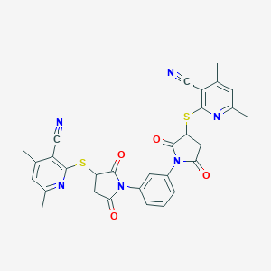 molecular formula C30H24N6O4S2 B389356 2-{[1-(3-{3-[(3-Cyano-4,6-dimethyl-2-pyridinyl)sulfanyl]-2,5-dioxo-1-pyrrolidinyl}phenyl)-2,5-dioxo-3-pyrrolidinyl]sulfanyl}-4,6-dimethylnicotinonitrile 