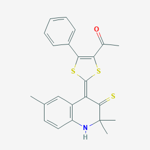 molecular formula C23H21NOS3 B389365 1-[5-phenyl-2-(2,2,6-trimethyl-3-thioxo-2,3-dihydro-4(1H)-quinolinylidene)-1,3-dithiol-4-yl]ethanone CAS No. 309291-45-0