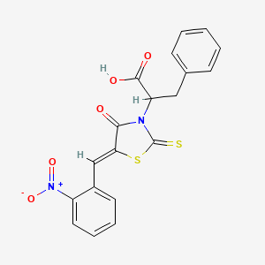 molecular formula C19H14N2O5S2 B3893761 2-[5-(2-nitrobenzylidene)-4-oxo-2-thioxo-1,3-thiazolidin-3-yl]-3-phenylpropanoic acid 