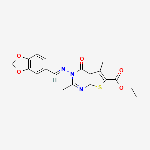 molecular formula C19H17N3O5S B3893805 ethyl 3-[(1,3-benzodioxol-5-ylmethylene)amino]-2,5-dimethyl-4-oxo-3,4-dihydrothieno[2,3-d]pyrimidine-6-carboxylate 