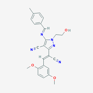 molecular formula C25H23N5O3 B389388 3-[1-cyano-2-(2,5-dimethoxyphenyl)vinyl]-1-(2-hydroxyethyl)-5-[(4-methylbenzylidene)amino]-1H-pyrazole-4-carbonitrile 