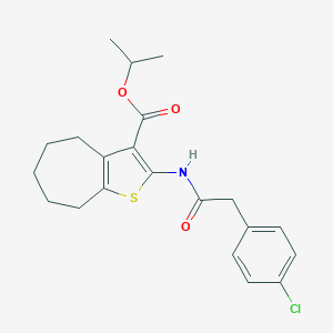molecular formula C21H24ClNO3S B389390 isopropyl 2-{[(4-chlorophenyl)acetyl]amino}-5,6,7,8-tetrahydro-4H-cyclohepta[b]thiophene-3-carboxylate 