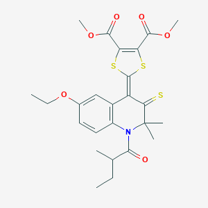molecular formula C25H29NO6S3 B389391 Dimethyl 2-[6-ethoxy-2,2-dimethyl-1-(2-methylbutanoyl)-3-sulfanylidenequinolin-4-ylidene]-1,3-dithiole-4,5-dicarboxylate CAS No. 309291-47-2