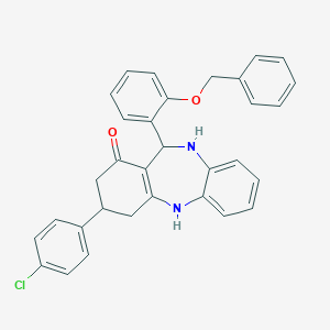 molecular formula C32H27ClN2O2 B389397 11-[2-(benzyloxy)phenyl]-3-(4-chlorophenyl)-2,3,4,5,10,11-hexahydro-1H-dibenzo[b,e][1,4]diazepin-1-one 