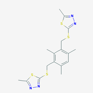 molecular formula C17H20N4S4 B389403 2-Methyl-5-({2,4,6-trimethyl-3-[(5-methyl(1,3,4-thiadiazol-2-ylthio))methyl]ph enyl}methylthio)-1,3,4-thiadiazole 