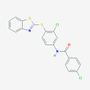 molecular formula C20H12Cl2N2OS2 B389408 N-[4-(1,3-benzothiazol-2-ylsulfanyl)-3-chlorophenyl]-4-chlorobenzamide CAS No. 299920-22-2