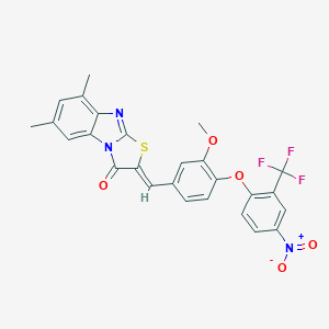 molecular formula C26H18F3N3O5S B389409 2-{4-[4-nitro-2-(trifluoromethyl)phenoxy]-3-methoxybenzylidene}-6,8-dimethyl[1,3]thiazolo[3,2-a]benzimidazol-3(2H)-one 