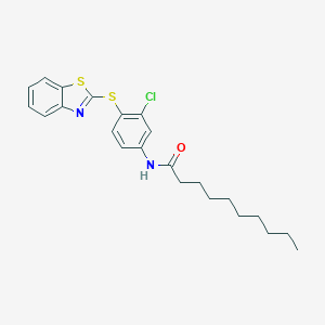 molecular formula C23H27ClN2OS2 B389410 N-[4-(1,3-benzothiazol-2-ylsulfanyl)-3-chlorophenyl]decanamide CAS No. 299920-23-3