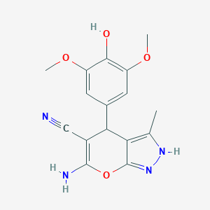 molecular formula C16H16N4O4 B389417 6-Amino-4-(4-hydroxy-3,5-dimethoxyphenyl)-3-methyl-1,4-dihydropyrano[2,3-c]pyrazole-5-carbonitrile 