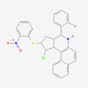 molecular formula C28H22ClFN2O2S B389421 1-chloro-4-(2-fluorophenyl)-2,3,3a,4,5,11c-hexahydro-1H-benzo[f]cyclopenta[c]quinolin-2-yl (2-nitrophenyl) sulfide 