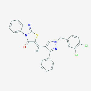 molecular formula C26H16Cl2N4OS B389427 (2Z)-2-{[1-(3,4-dichlorobenzyl)-3-phenyl-1H-pyrazol-4-yl]methylidene}[1,3]thiazolo[3,2-a]benzimidazol-3(2H)-one 