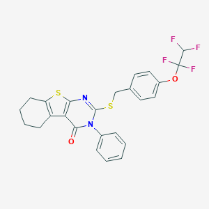 molecular formula C25H20F4N2O2S2 B389430 3-phenyl-2-{[4-(1,1,2,2-tetrafluoroethoxy)benzyl]sulfanyl}-5,6,7,8-tetrahydro[1]benzothieno[2,3-d]pyrimidin-4(3H)-one 