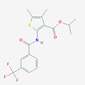 molecular formula C18H18F3NO3S B389431 Isopropyl 4,5-dimethyl-2-{[3-(trifluoromethyl)benzoyl]amino}-3-thiophenecarboxylate CAS No. 332874-22-3