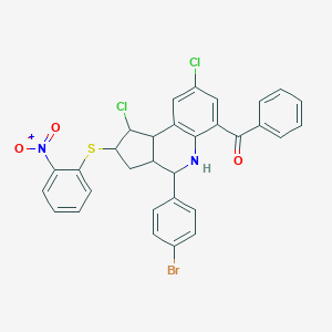 {4-(4-bromophenyl)-1,8-dichloro-2-[(2-nitrophenyl)sulfanyl]-2,3,3a,4,5,9b-hexahydro-1H-cyclopenta[c]quinolin-6-yl}(phenyl)methanone