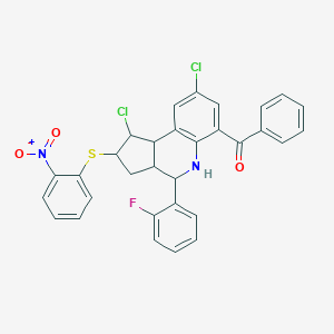 molecular formula C31H23Cl2FN2O3S B389436 {1,8-dichloro-4-(2-fluorophenyl)-2-[(2-nitrophenyl)sulfanyl]-2,3,3a,4,5,9b-hexahydro-1H-cyclopenta[c]quinolin-6-yl}(phenyl)methanone 