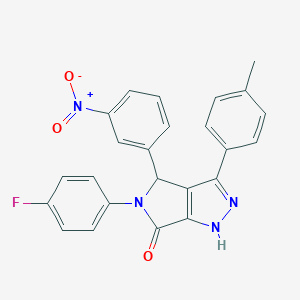 molecular formula C24H17FN4O3 B389442 5-(4-fluorophenyl)-3-(4-methylphenyl)-4-(3-nitrophenyl)-4,5-dihydropyrrolo[3,4-c]pyrazol-6(1H)-one CAS No. 5970-98-9