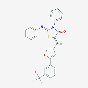 molecular formula C27H17F3N2O2S B389445 3-Phenyl-2-(phenylimino)-5-({5-[3-(trifluoromethyl)phenyl]-3-furyl}methylene)-1,3-thiazolidin-4-one 