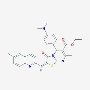 molecular formula C29H28N4O3S B389449 ethyl (2E)-5-[4-(dimethylamino)phenyl]-7-methyl-2-[(6-methylquinolin-2-yl)methylidene]-3-oxo-2,3-dihydro-5H-[1,3]thiazolo[3,2-a]pyrimidine-6-carboxylate 
