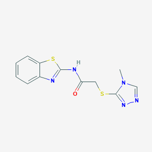 molecular formula C12H11N5OS2 B389451 Acetamide, N-(2-benzothiazolyl)-2-(4-methyl-1,2,4-triazol-3-ylthio)- 