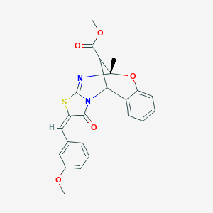 molecular formula C23H20N2O5S B389460 methyl (9S,13E)-13-(3-methoxybenzylidene)-9-methyl-14-oxo-8-oxa-12-thia-10,15-diazatetracyclo[7.6.1.0~2,7~.0~11,15~]hexadeca-2,4,6,10-tetraene-16-carboxylate 