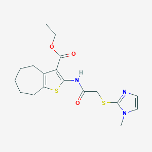 molecular formula C18H23N3O3S2 B389464 ethyl 2-({[(1-methyl-1H-imidazol-2-yl)sulfanyl]acetyl}amino)-5,6,7,8-tetrahydro-4H-cyclohepta[b]thiophene-3-carboxylate 
