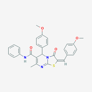 molecular formula C29H25N3O4S B389477 2-(4-methoxybenzylidene)-5-(4-methoxyphenyl)-7-methyl-3-oxo-N-phenyl-2,3-dihydro-5H-[1,3]thiazolo[3,2-a]pyrimidine-6-carboxamide 