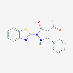 molecular formula C18H13N3O2S B389482 1-(1,3-benzothiazol-2-yl)-4-[(Z)-1-hydroxyethylidene]-3-phenyl-1H-pyrazol-5-one 